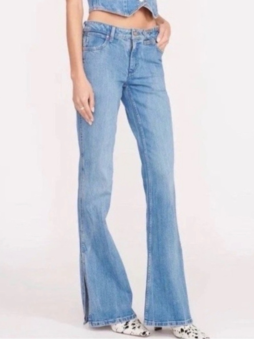 WRANGLER + STAUD The Bikini Jeans Flare Slits Blue Size 26 X 32 NWT